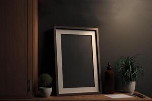 frame in modern black interior background scandinavian style 3d render, photo