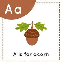 Learning English alphabet for kids. Letter A. Cute cartoon acorn. vector