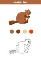 Color cute cartoon beaver. Worksheet for kids. vector