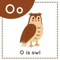 Learning English alphabet for kids. Letter O. Cute cartoon owl. vector