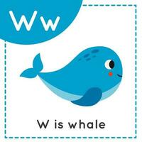 Learning English alphabet for kids. Letter W. Cute cartoon whale. vector