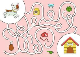 Maze with cute cartoon dog. Logical game for kids. vector