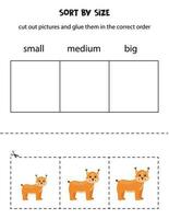 Sort cute lynxes by size. Educational worksheet for kids. vector