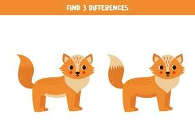 Find 3 differences between two cute cartoon foxes. vector