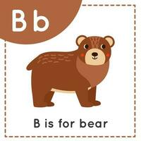 Learning English alphabet for kids. Letter B. Cute cartoon bear. vector