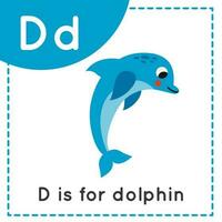 Learning English alphabet for kids. Letter D. Cute cartoon dolphin. vector