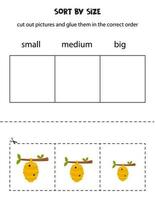Sort bee hives by size. Educational worksheet for kids. vector