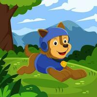 Cute Puppy Running in the Forest vector