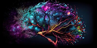 Brain exploding with different colors. photo