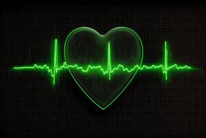 Illustration with heart and heartbeat graphic, dark background. photo