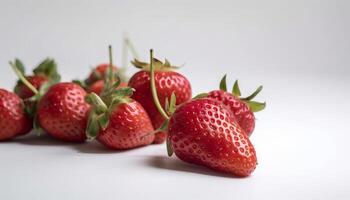 Fresco maduro fresas en blanco antecedentes. generativo ai foto