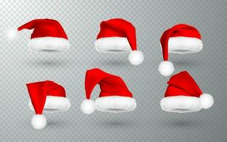 rojo Papa Noel claus sombrero aislado en transparente antecedentes. degradado malla Papa Noel claus gorra con pelo. vector ilustración