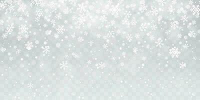 Navidad nieve. pesado nevada. que cae copos de nieve en transparente antecedentes. blanco copos de nieve volador en el aire. vector ilustración