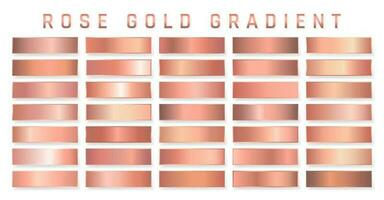 Collection of rose gold metallic gradient. Brilliant plates with golden effect. Vector illustration