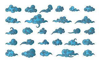 Cloud in Chinese style. Abstract blue cloudy set isolated on white background. Vector illustration