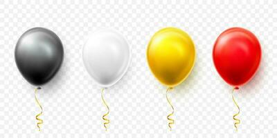 realista negro, blanco, rojo y oro globos con sombra. brillar helio globo para boda, cumpleaños, fiestas. festival decoración. vector ilustración