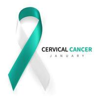 Cervical Cancer Awareness Month. Realistic Teal White ribbon symbol. Medical Design. Vector illustration