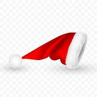 Red Santa Claus hat isolated on transparent background. Gradient mesh Santa Claus cap with fur. Vector illustration