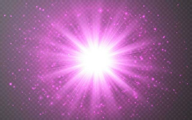 Glowing lights effect on transparent bakground. Abstract flare light rays. Vector illustration