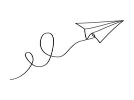 Doodle hand drawn paper airplane. Travel, route symbol. isolated white background. vector illustration