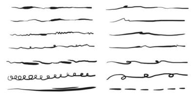 Hand drawn set of underline, curly swishes, swashes, swoops. swirl. Highlight text elements. vector illustration