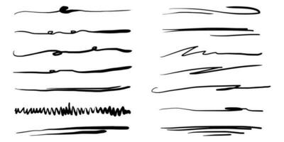 Hand drawn set of underline, curly swishes, swashes, swoops. swirl. Highlight text elements. vector illustration