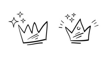 Crown doodle icon with sparkle. kings symbol on hand drawn style. isolated on white background. vector illustration