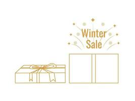 Badge with the inscription Winter Sale and an open gift box with fireworks made of stars and snowflakes vector