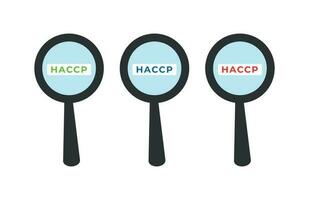 Set of magnifying glasses with the word HACCP. Food safety check. Hazard and Critical Control Point Analysis vector