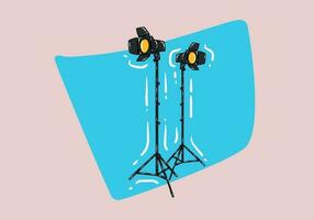 illustration of photo studio reflectors on stand with isolated on background. Studio lights ilustration. vector