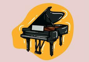 Hand Drawn Black grand piano. Vector illustration in flat style. Object for musical concepts and different presentations.