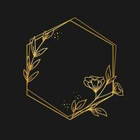 Luxury gold hexagon floral border for wedding or engagement invitation, thank you card, logo, greeting card vector