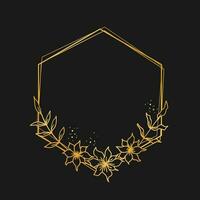 Luxury gold hexagon floral border for wedding or engagement invitation, thank you card, logo, greeting card vector