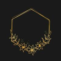 Luxury gold hexagon floral border for wedding or engagement invitation, thank you card, logo, greeting card vector