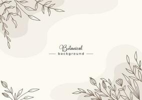 Rustic floral background with hand drawn leaves and flower border on pastel flat color for wedding invitation or engagement or greeting card vector