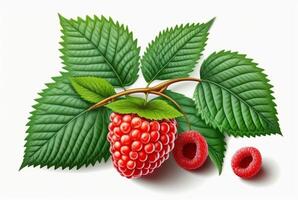 raspberries with leaves isolated on white background. photo