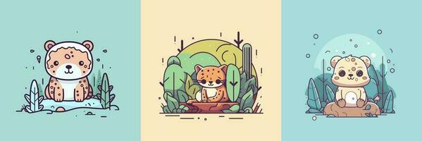 linda kawaii jaguar dibujos animados ilustración vector