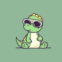 frio bebé dinosaurio vistiendo Gafas de sol dibujos animados reptil tirano saurio Rex rapaz ilustración vector