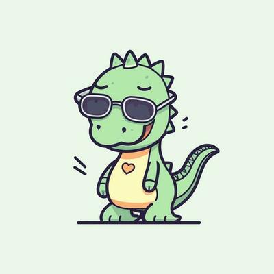 Vector cartoon illustration of a cute dinosaur with sunglasses jumping in  the water. Stock Vector