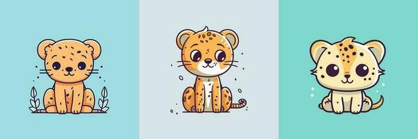 linda kawaii leopardo dibujos animados ilustración vector