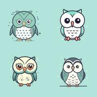 Cute baby owl mascot kawaii cartoon bird illustration set collection vector