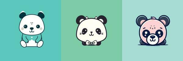 linda kawaii panda dibujos animados ilustración vector