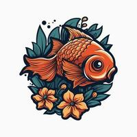 un hermosa pescado rodeado por flores en un logo ilustración, Perfecto para un inspirado en la naturaleza marca vector
