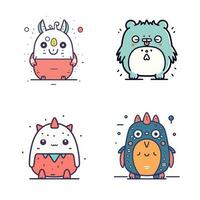 linda mascota monstruo kawaii personaje dibujos animados ilustración conjunto colección vector