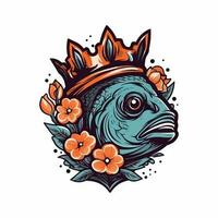 un hermosa pescado rodeado por flores en un logo ilustración, Perfecto para un inspirado en la naturaleza marca vector