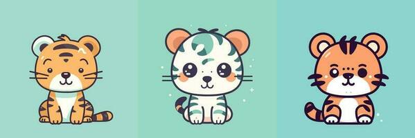 Cute kawaii tiger cartoon illustration vector