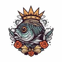 un hermosa pescado rodeado por flores en un logo ilustración, Perfecto para un inspirado en la naturaleza marca vector