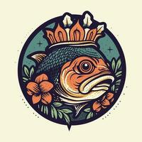 un hermosa pescado rodeado por flores en un logo ilustración, Perfecto para un inspirado en la naturaleza marca vector