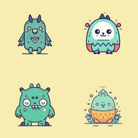 Cute mascot monster kawaii character cartoon illustration set collection vector
