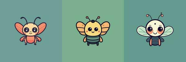 Cute kawaii insect bugs cartoon illustration vector